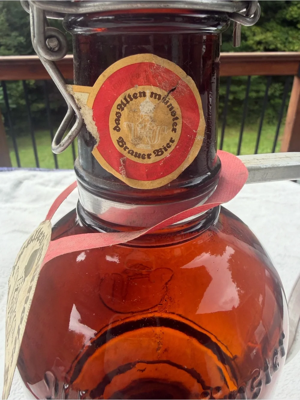 Vintage Altenmunster Brauer Bier German Beer Growler Bottle Amber Glass Handle2L
